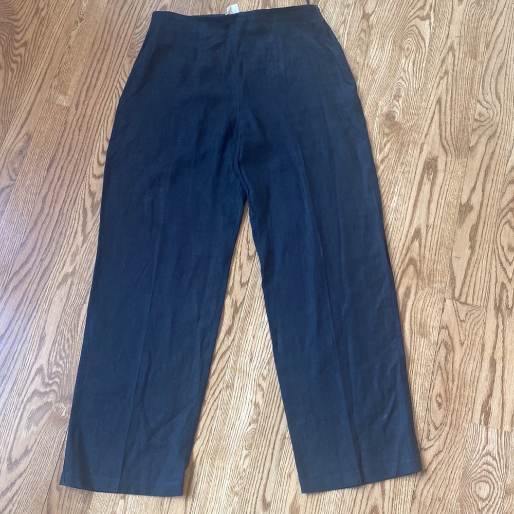 100% linen black straight leg pants lightweight quiet luxury minimalist vintage